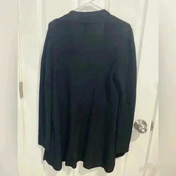 Eileen Fisher Open Front Long Duster Cardigan Black Large L Minimalist Lagenlook - Picture 4 of 5